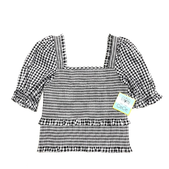 CeCe Tops - New CeCe black gingham smocked crop top